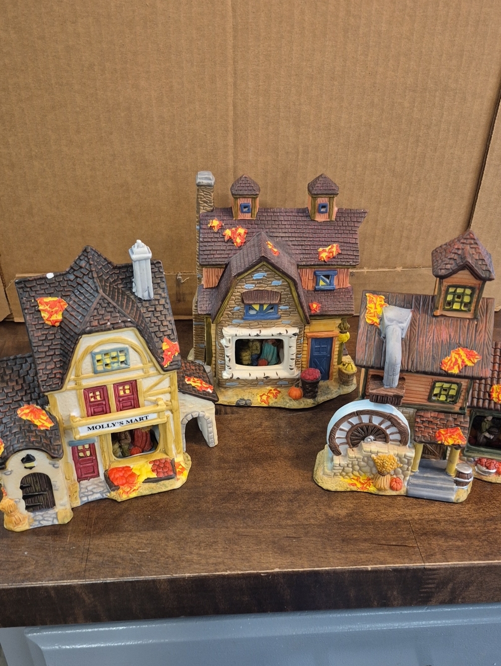 Autumn Village Ceramic House Set - Brown and Orange